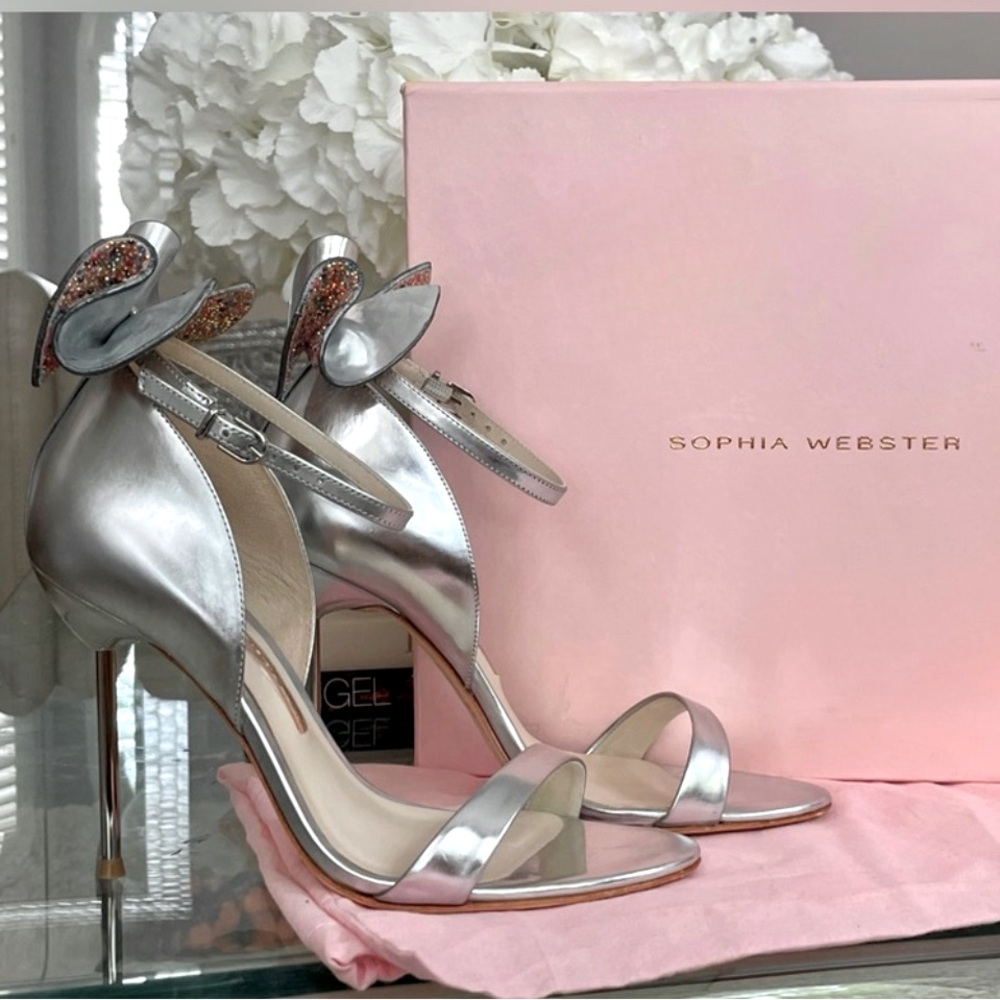 Sophia Webster Maya Silver Bow-Accent Ankle Strap Sandals - Silver - Picture 14 of 14